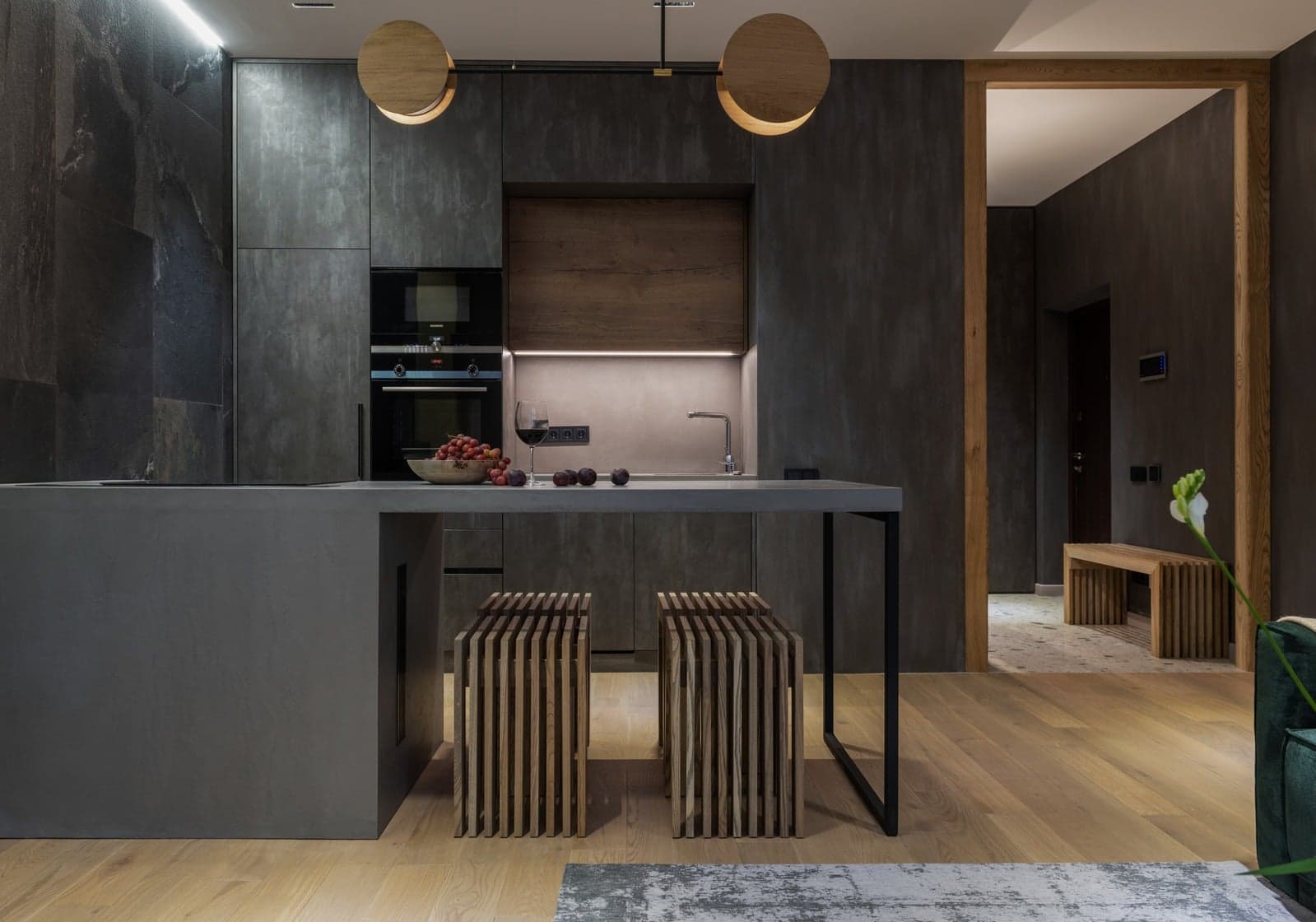 Kitchen with a warm oak floor